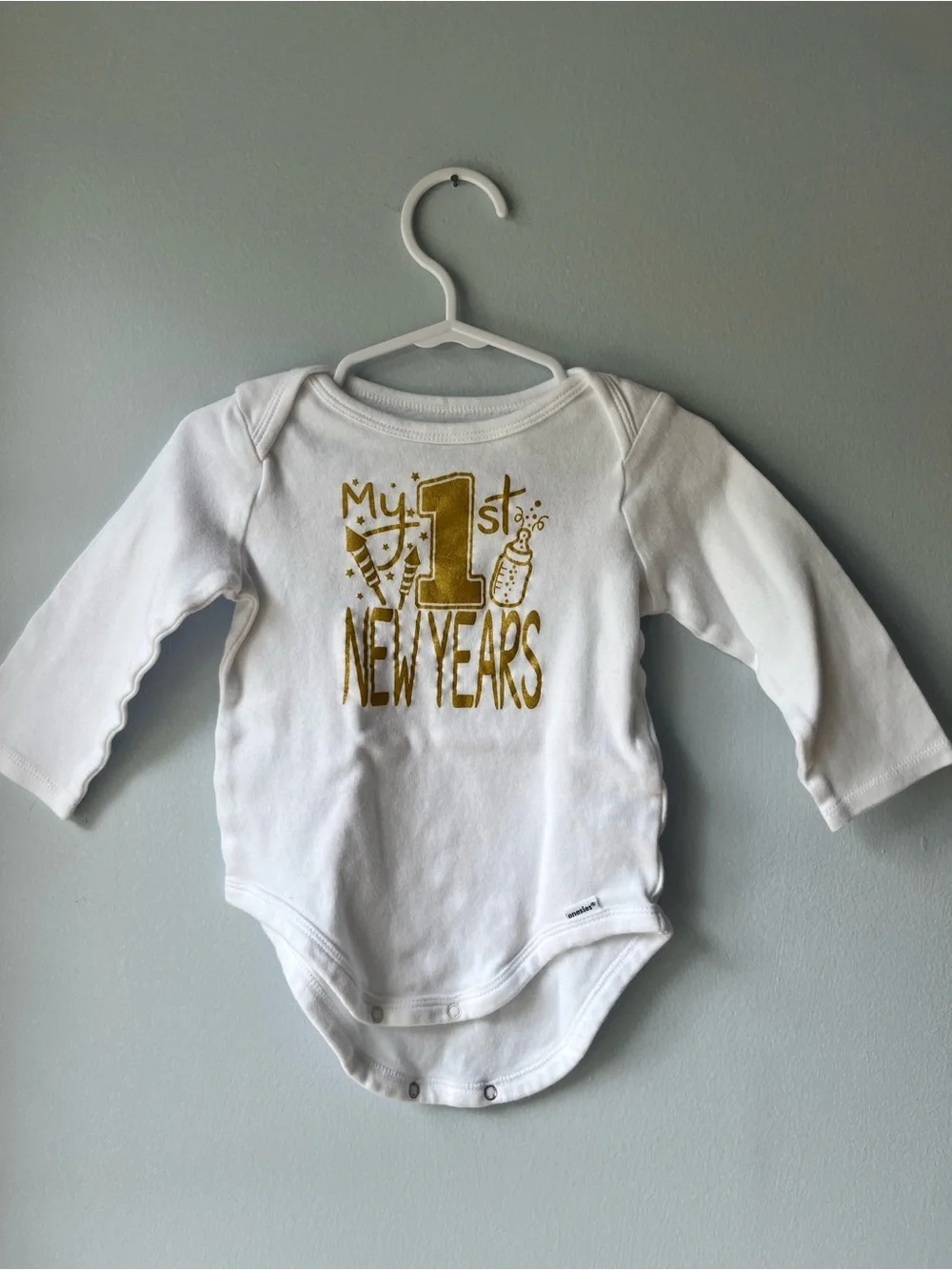 Baby Long-Sleeve One-Piece 'My 1st New Years' w/ Matching Bib- Size 12M